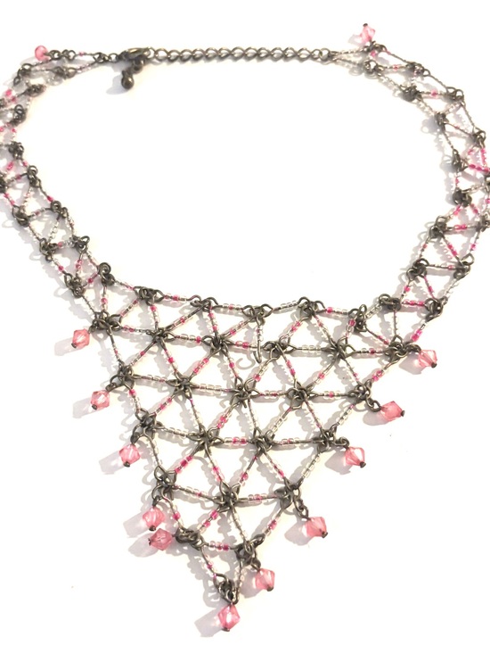 Vintage Jewelry - Fashion Jewelry Pink Beaded Lattice Collar Necklace - Women Jewelry